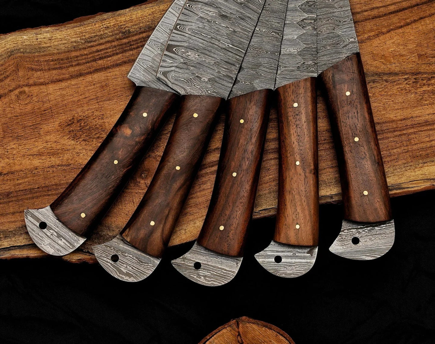 Black Rose 5-Piece Damascus Knife Set and Leather Roll Bag