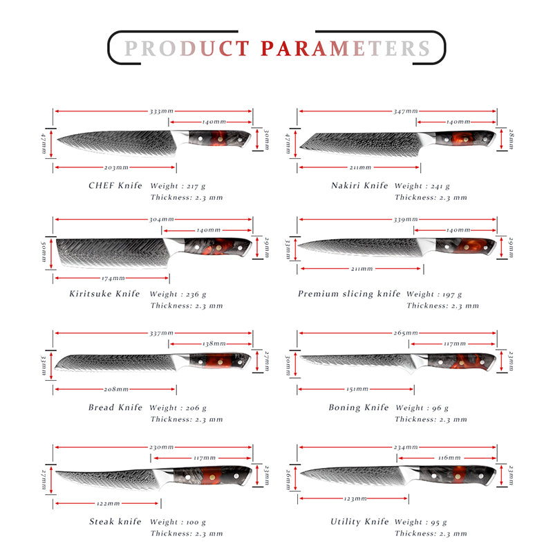 Kazan 8-Piece Damacus Steel Knife Set
