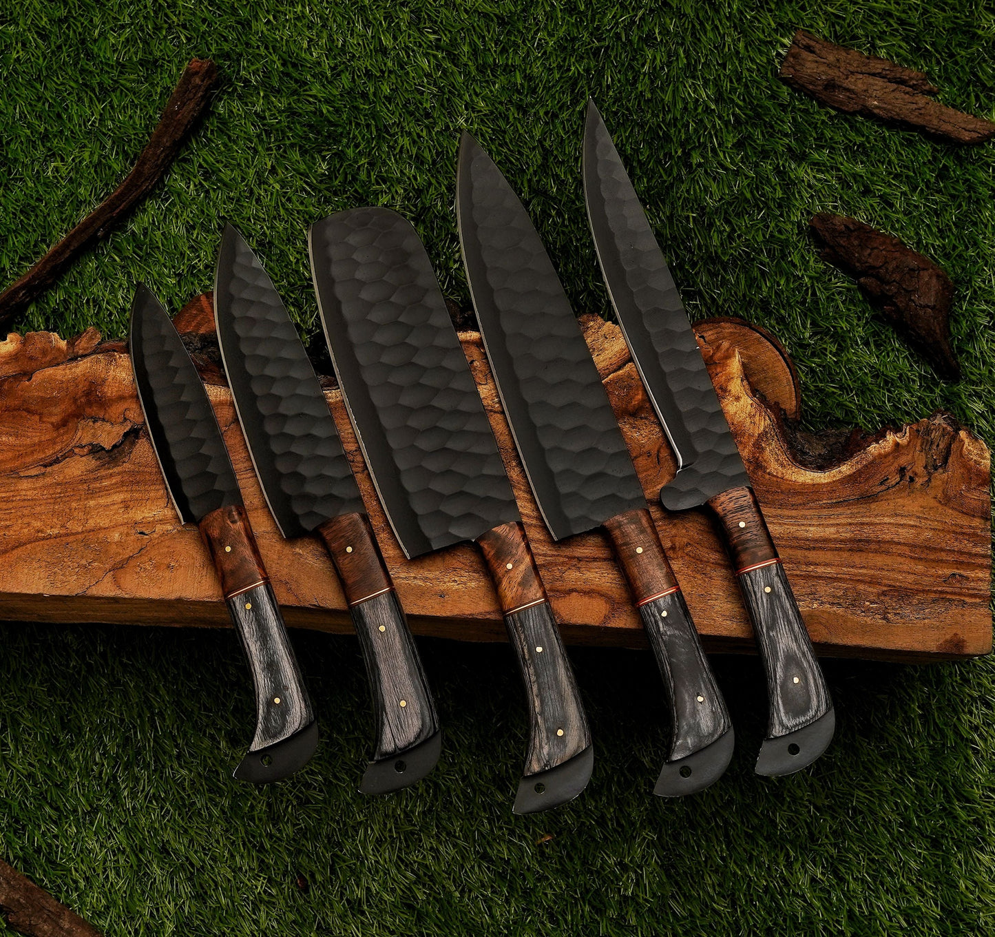 Wenge Wood 5-Piece Black Damascus Knife Set