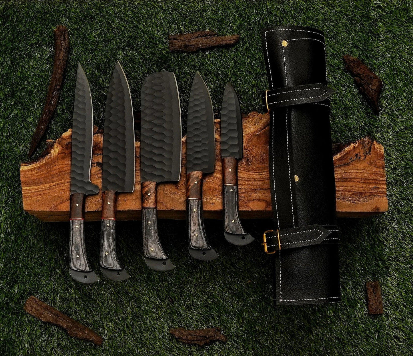 Wenge Wood 5-Piece Black Damascus Knife Set