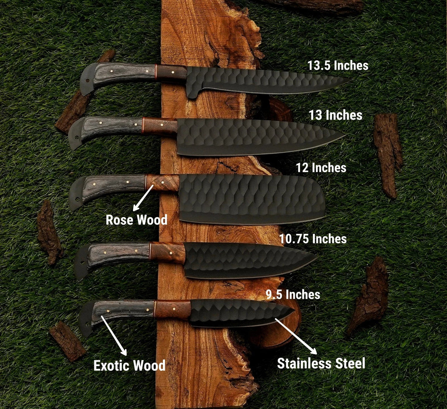 Wenge Wood 5-Piece Black Damascus Knife Set