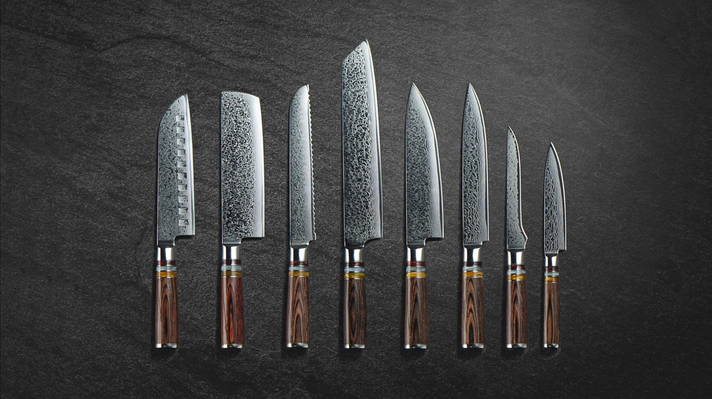 Akihito 8-Piece Damascus Knife Set