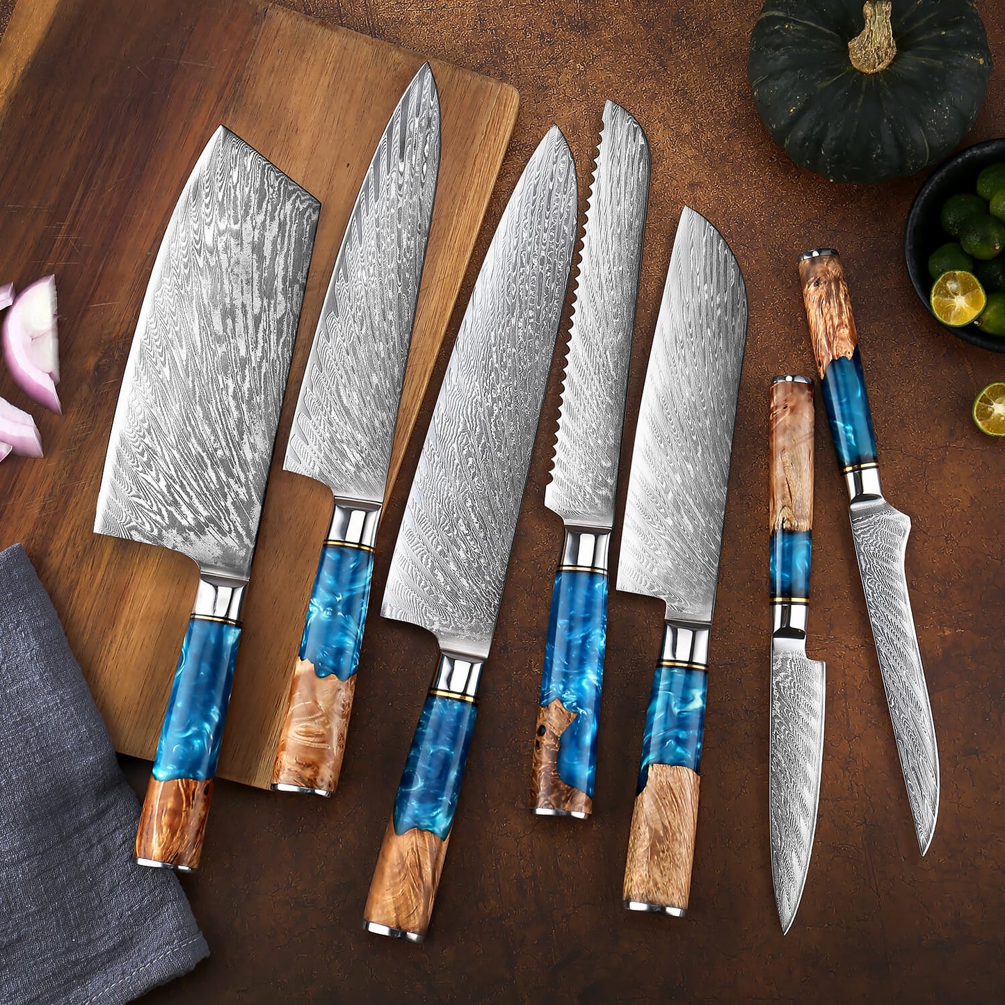 Aokami 7-Piece Damascus Steel Knife Set