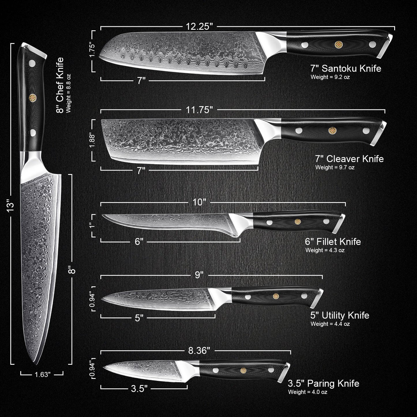 Kensei 6-Piece VG10 Damascus Knife Set