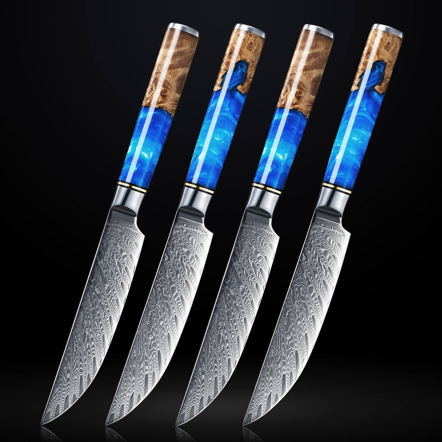 Aokami 4-Piece Damascus Steel Steak Knife Set
