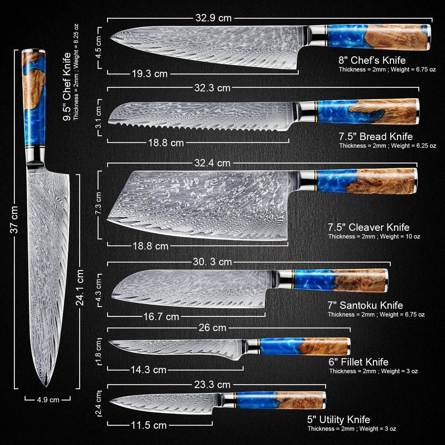 Aokami 7-Piece Damascus Steel Knife Set