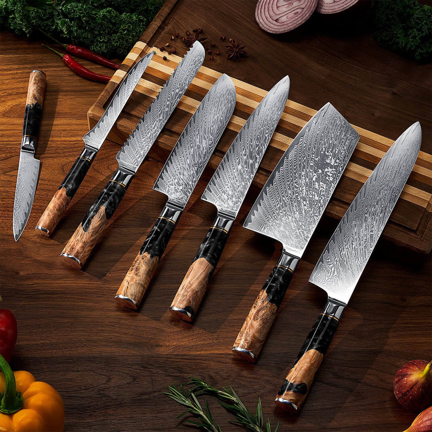 Aokami 7-Piece Damascus Steel Knife Set
