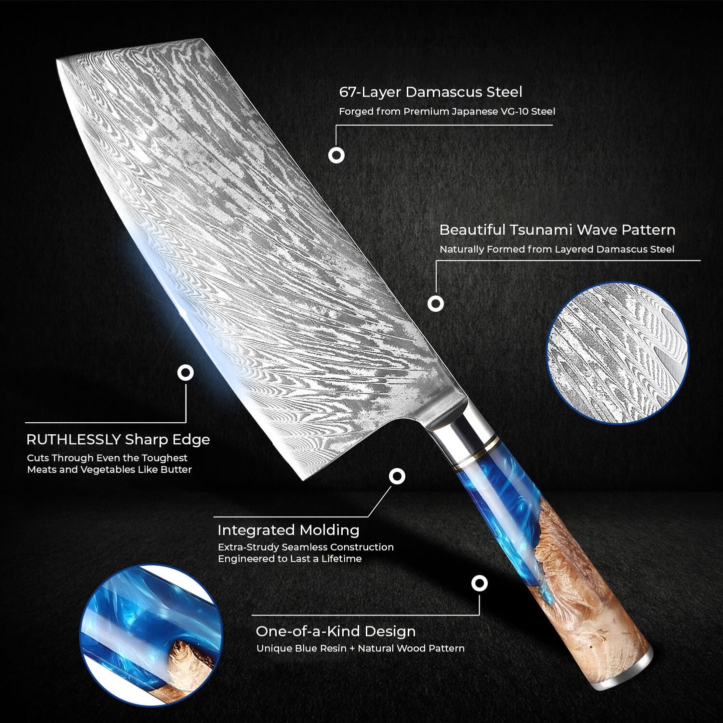 Aokami 7" Damascus Steel Cleaver Knife