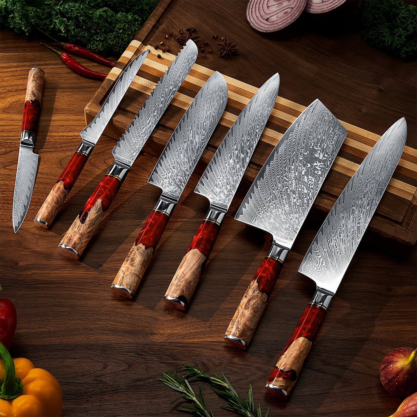 Aokami 7-Piece Damascus Steel Knife Set