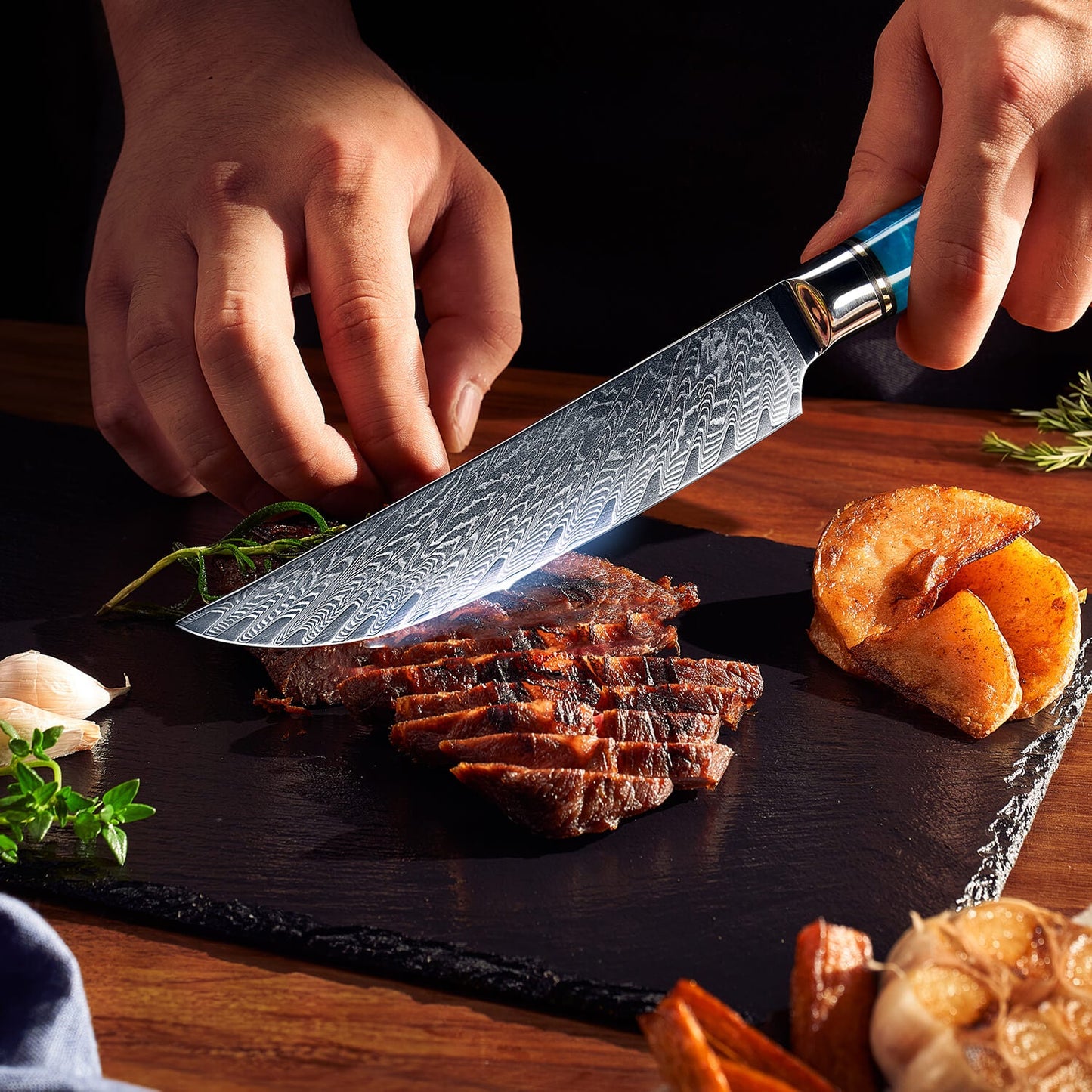 Aokami 4-Piece Damascus Steel Steak Knife Set