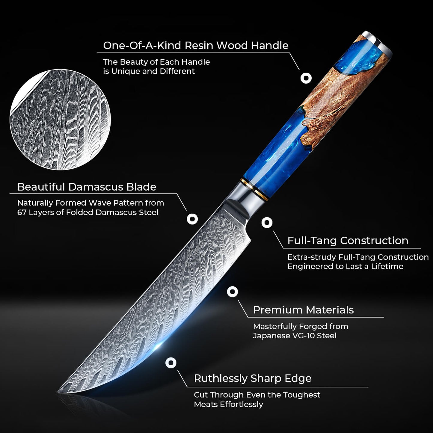 Aokami 4-Piece Damascus Steel Steak Knife Set