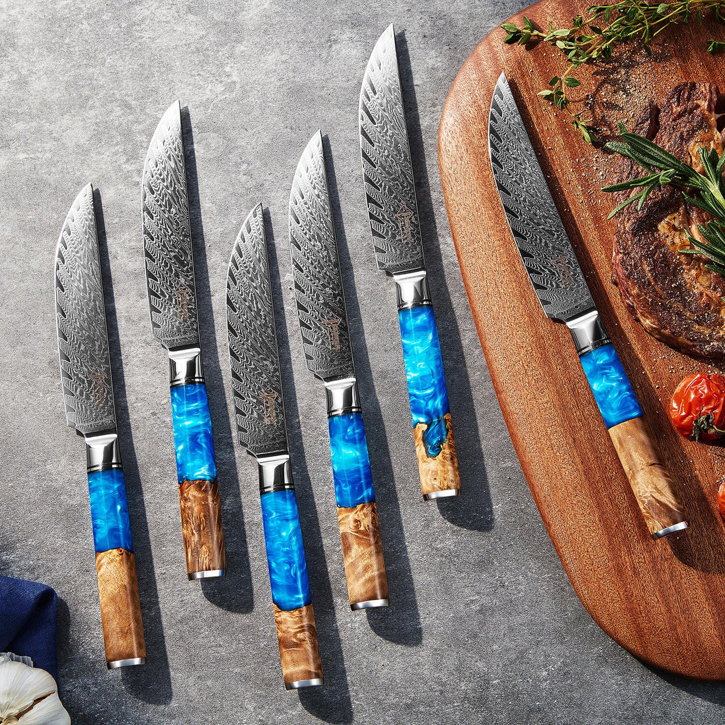 Aokami 4-Piece Damascus Steel Steak Knife Set