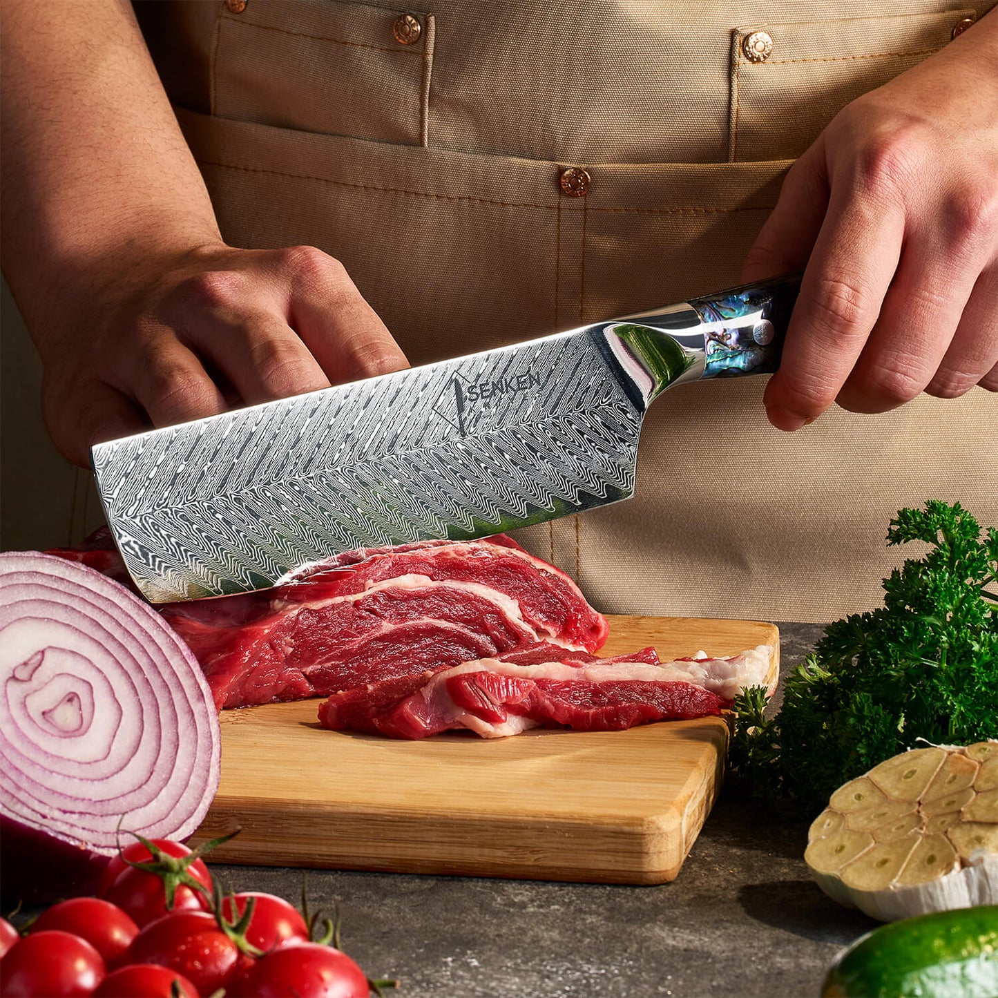Kira 7" Damascus Steel Cleaver Knife