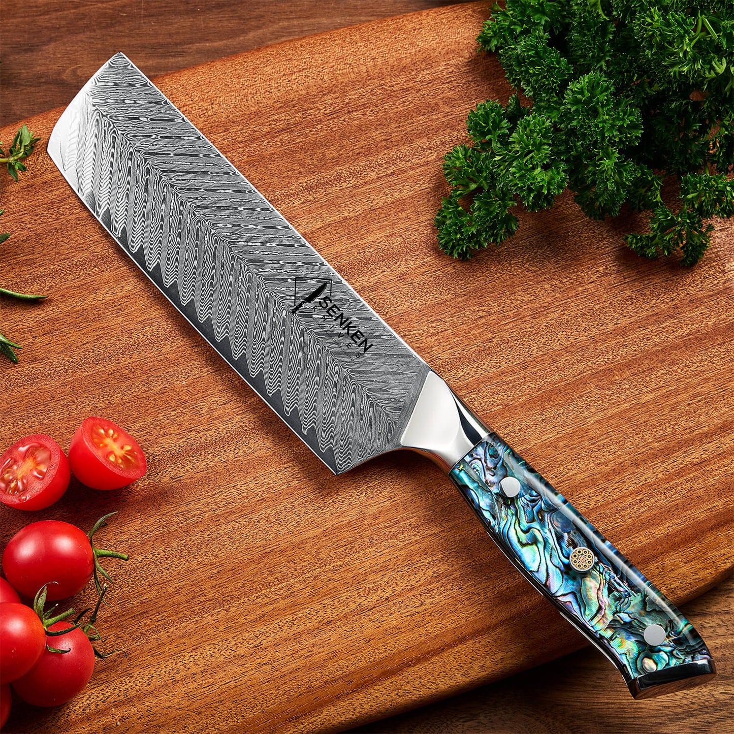 Kira 7" Damascus Steel Cleaver Knife