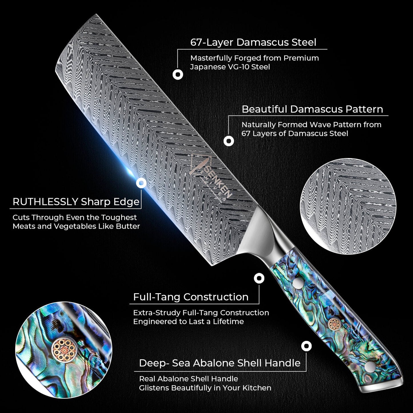 Kira 7" Damascus Steel Cleaver Knife