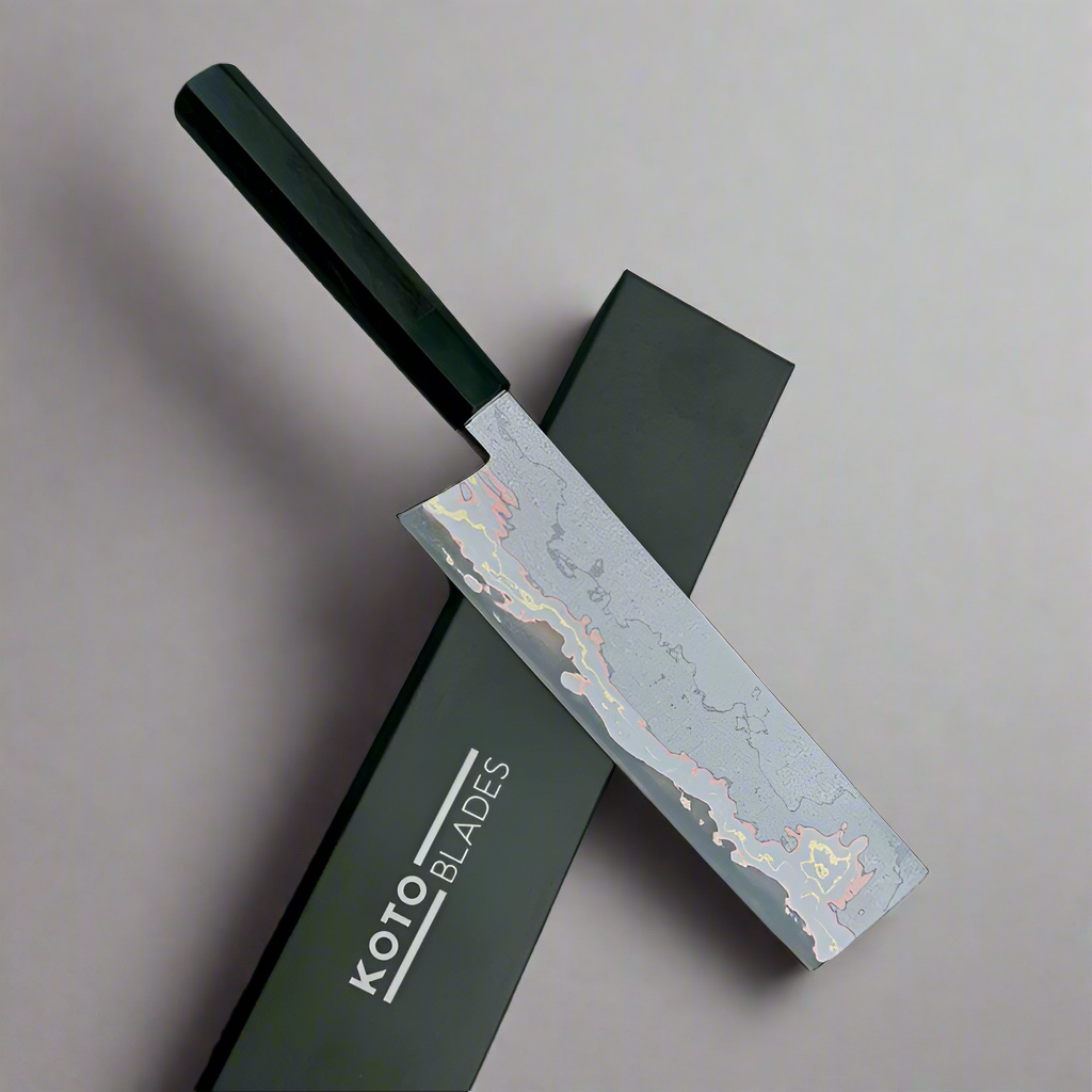 Masamune 7.5" San Mai Copper Damascus Nakiri Knife