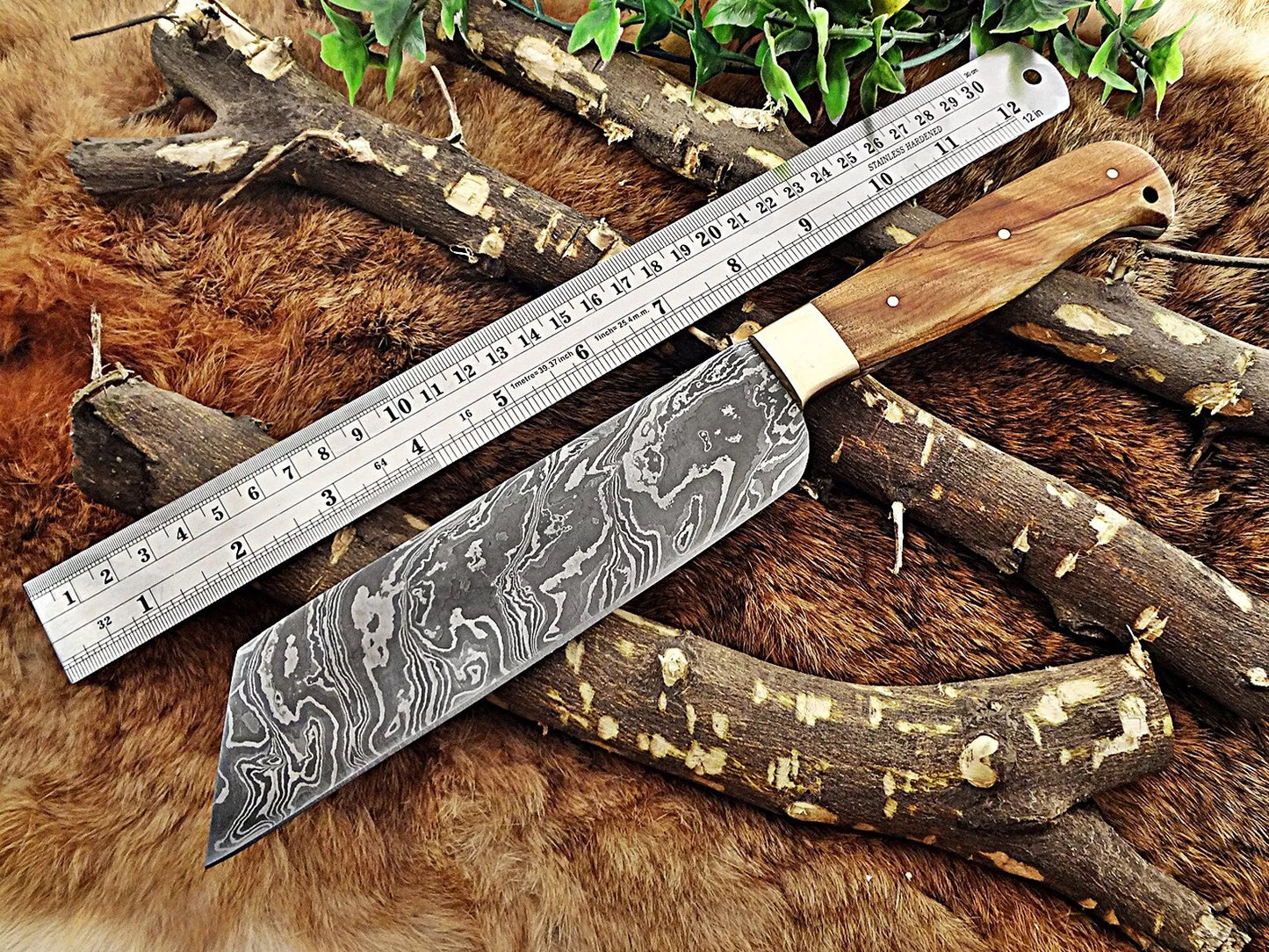 Kow Wood 13" Damascus Nakiri Knife