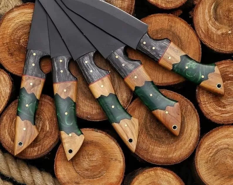 Forest Wood 5-Piece Black Damascus Steel Knife Set