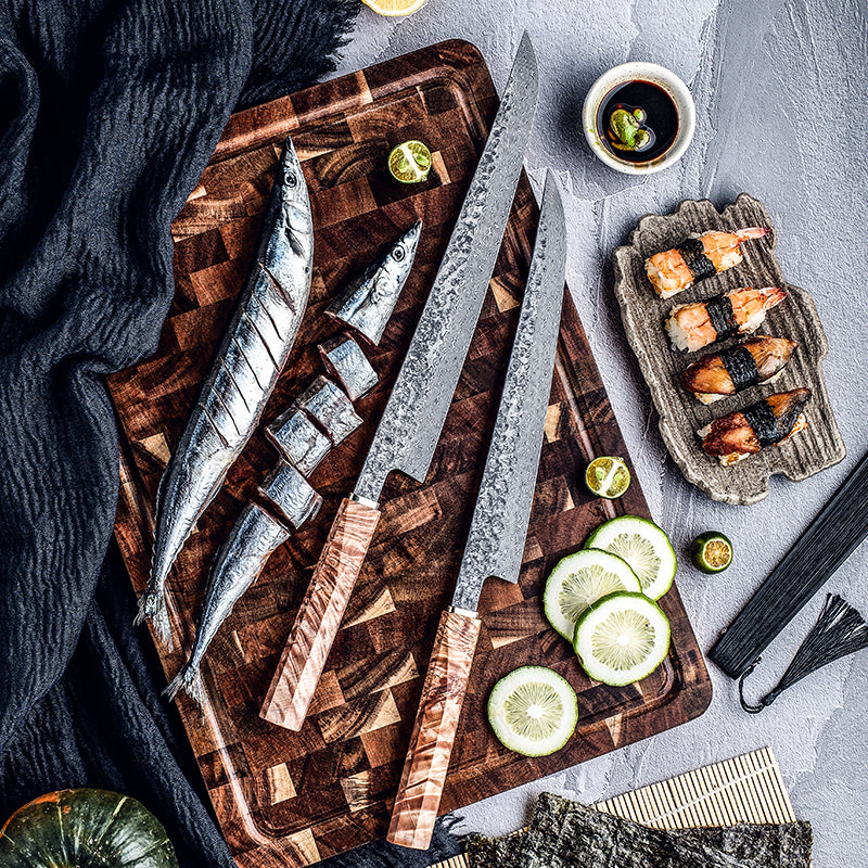 Double Sushi Knife Set (2-Piece Damascus Steel)