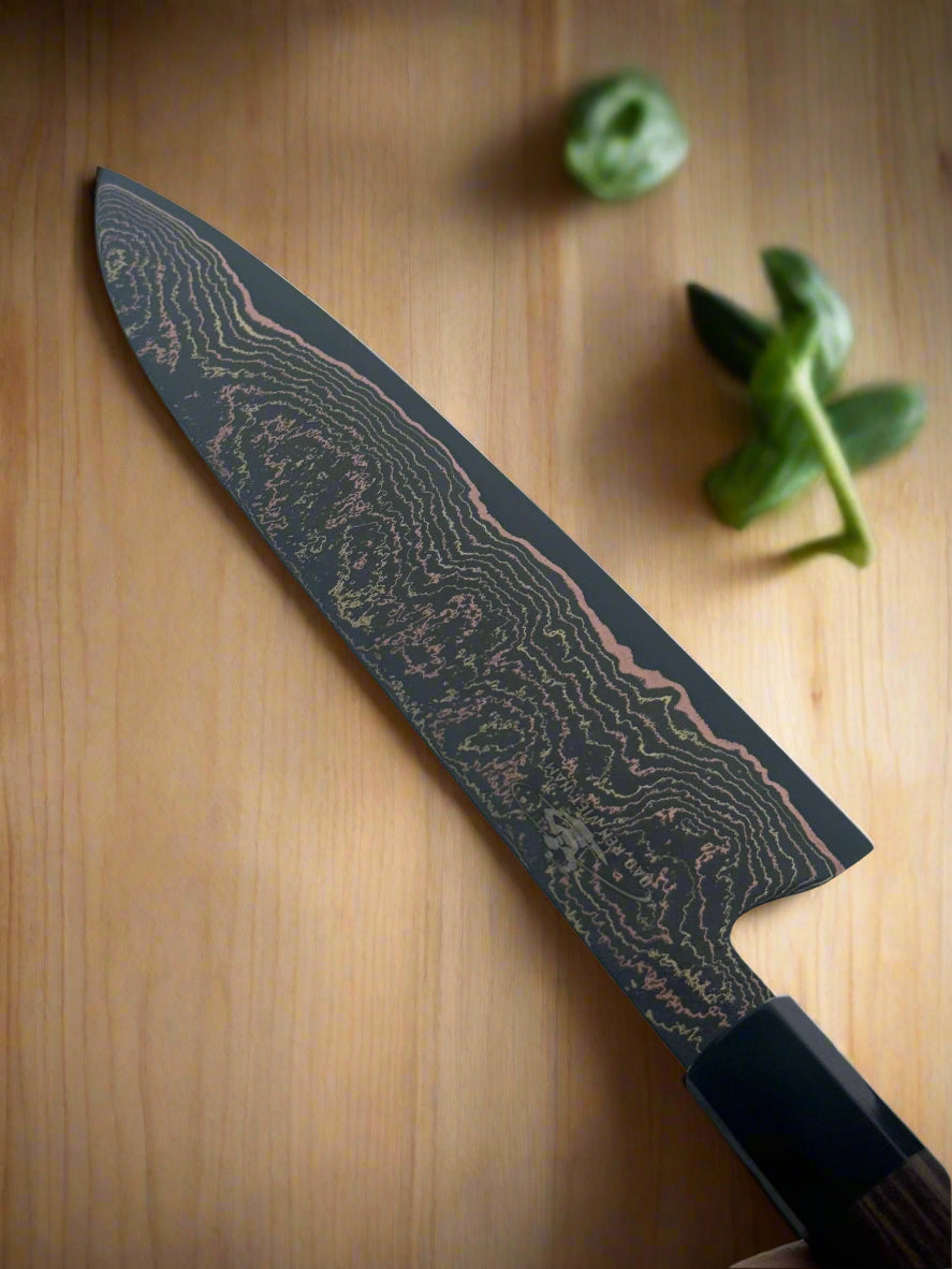Kazeshin 7" Copper San Mai Premium Damascus Santokus Knife