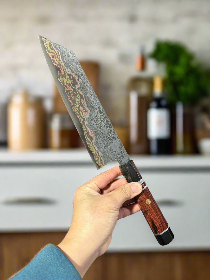 Kazeshin 7" Copper San Mai Premium Damascus Bunka Knife