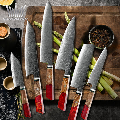 Hinata 6-Piece Damascus Steel Knife Set