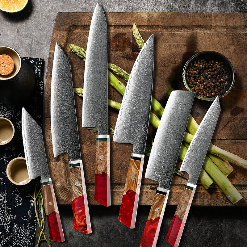 Hinata 6-Piece Damascus Steel Knife Set