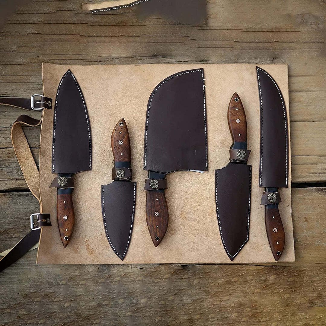 Lithuania 5-Piece Carbon Steel Knife Set and Leather Roll Bag