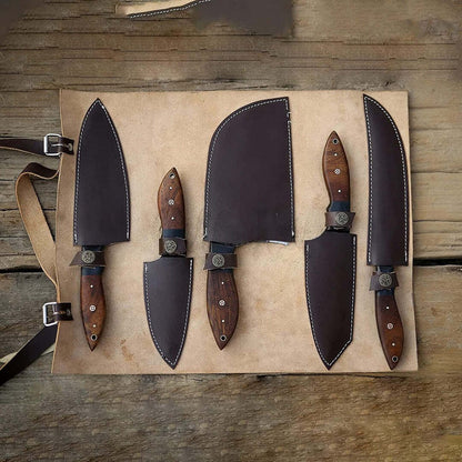 Lithuania 5-Piece Carbon Steel Knife Set and Leather Roll Bag