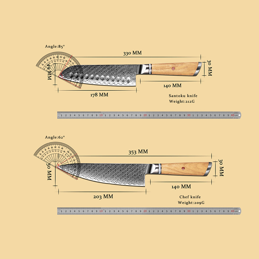 Kibou 7-Piece Damascus Steel Knife Set with Olive Wood Handles