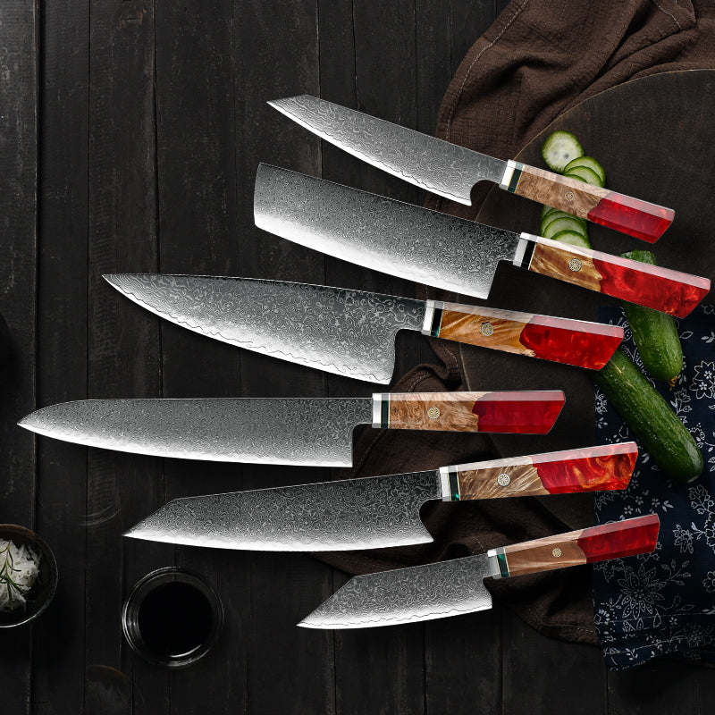 Hinata 6-Piece Damascus Steel Knife Set