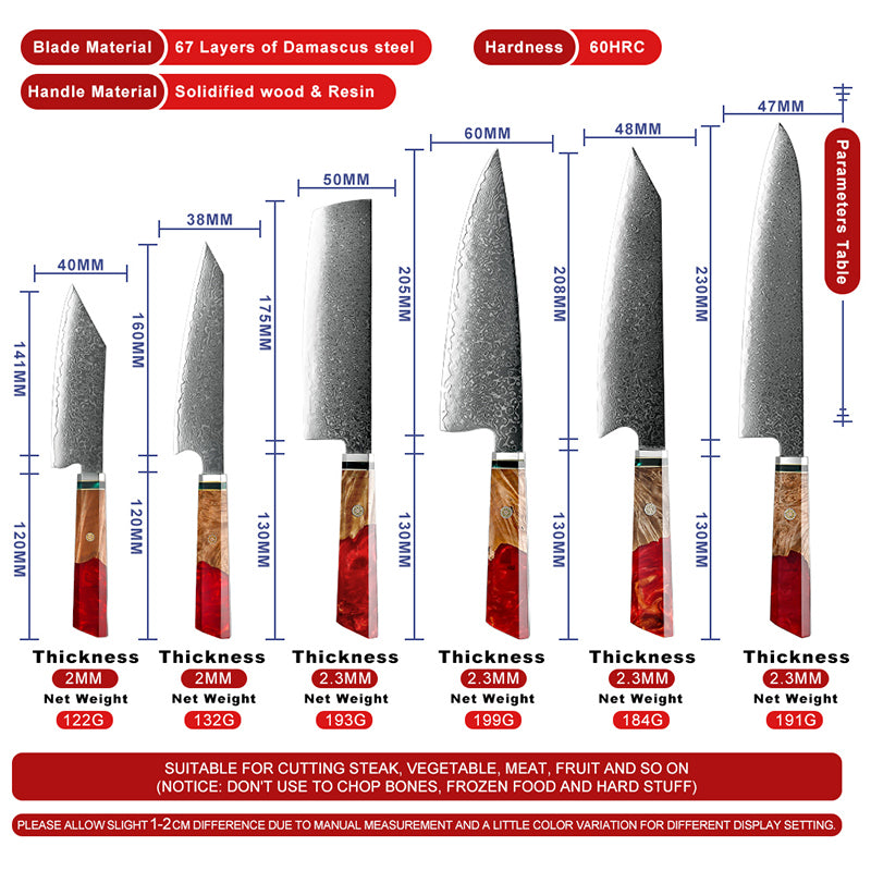 Hinata 6-Piece Damascus Steel Knife Set