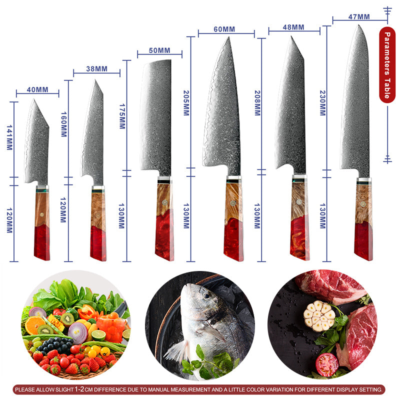 Hinata 6-Piece Damascus Steel Knife Set