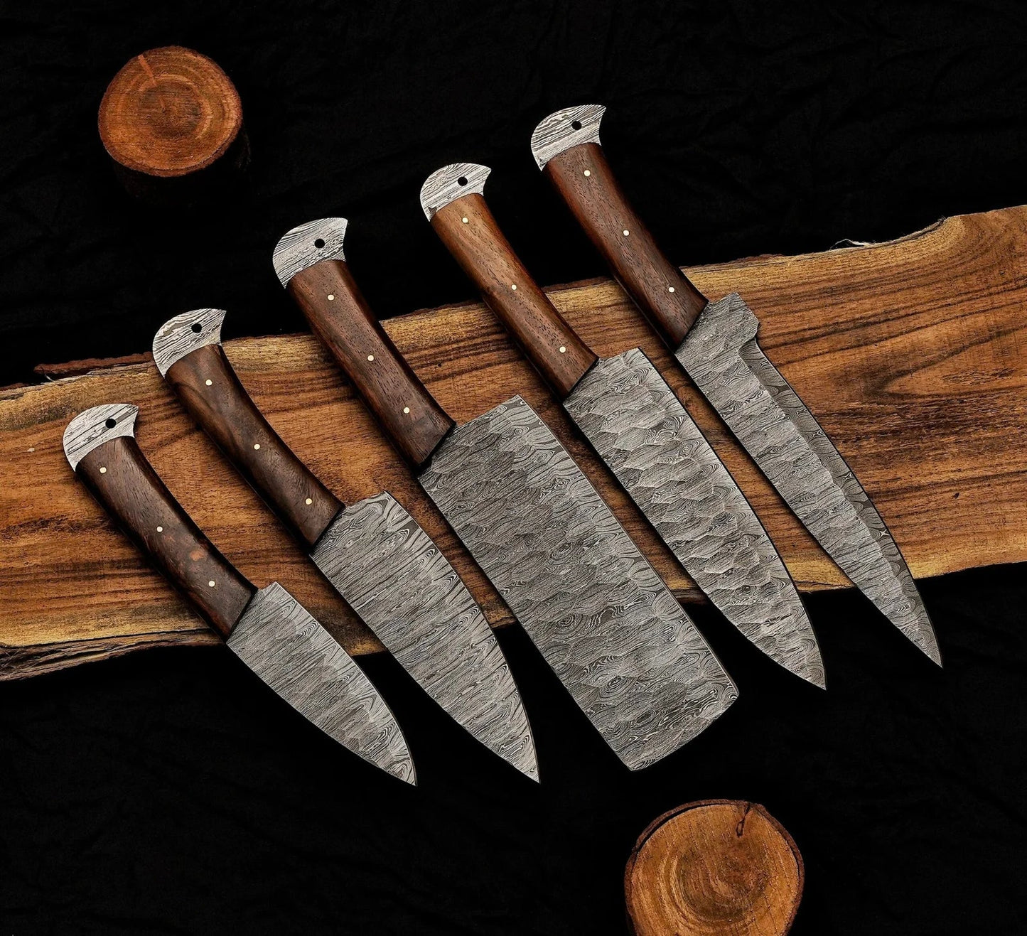 Classic 5-Piece Damascus Steel Knife Set and Leather Roll Bag