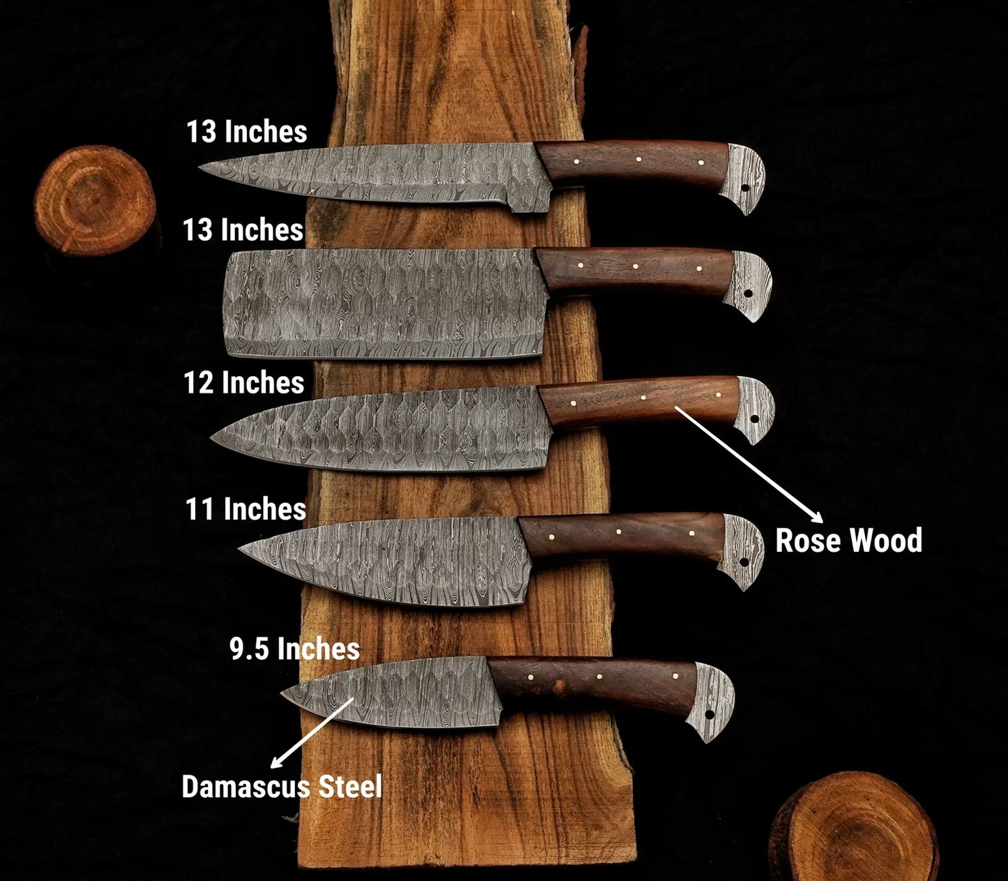 Classic 5-Piece Damascus Steel Knife Set and Leather Roll Bag