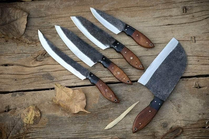 Lithuania 5-Piece Carbon Steel Knife Set and Leather Roll Bag