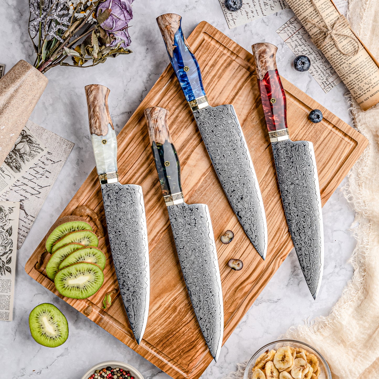 Nami Damascus Steel 4-Piece Chef Knife Set