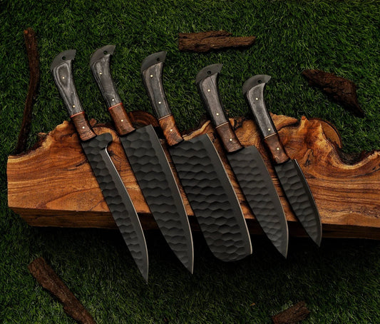 Wenge Wood 5-Piece Black Damascus Knife Set