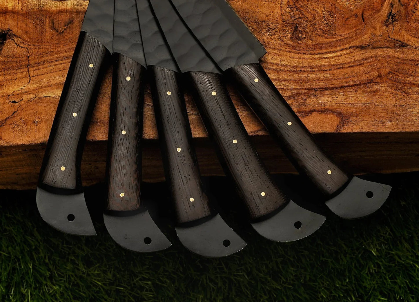 The Dark 5-Piece Black Damascus Knife Set and Leather Roll Bag