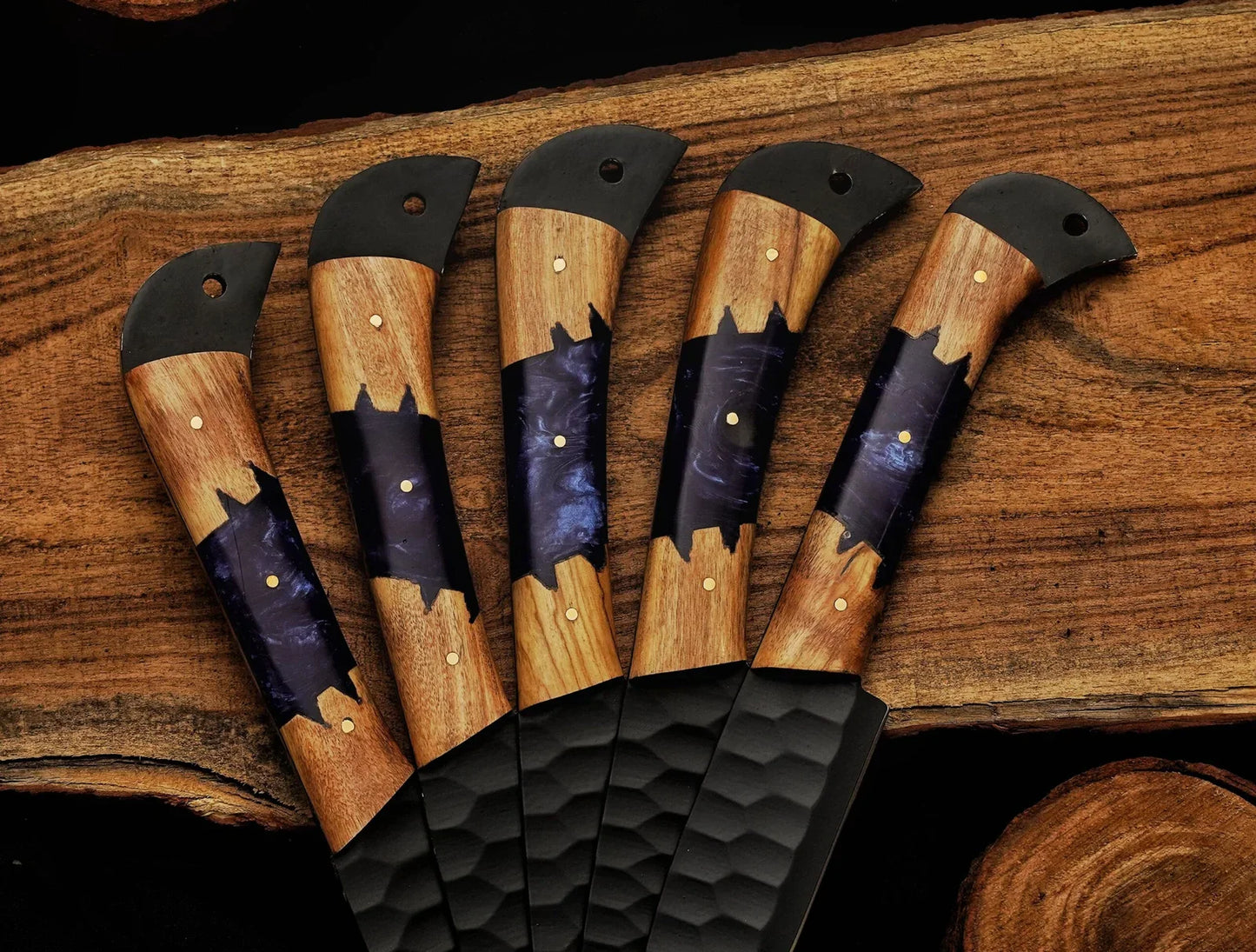 Onyx Wood 5-Piece Black Damascus Knife Set