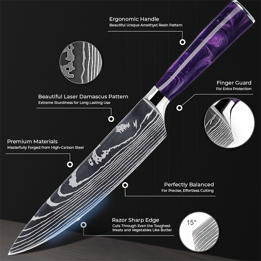 Amethyne 8-Piece Damascus Steel Knife Set