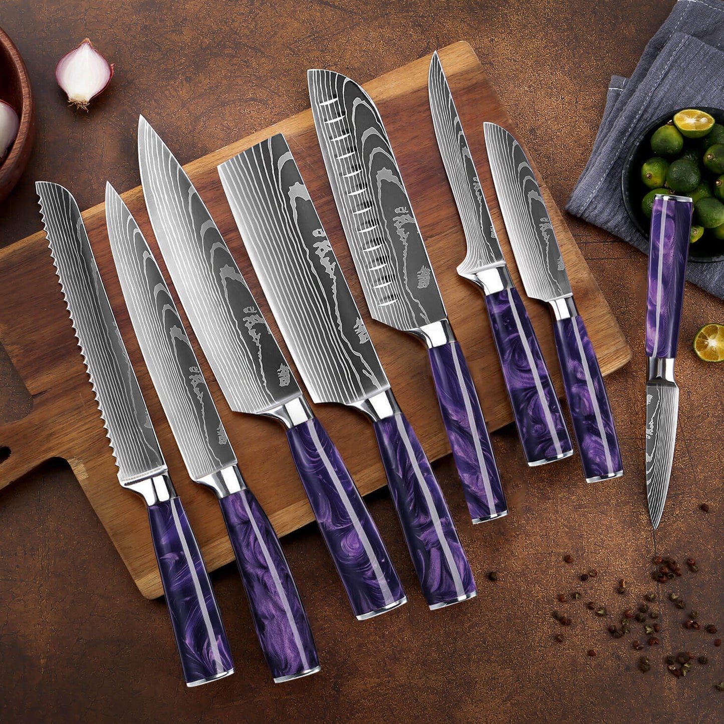 Amethyne 8-Piece Damascus Steel Knife Set