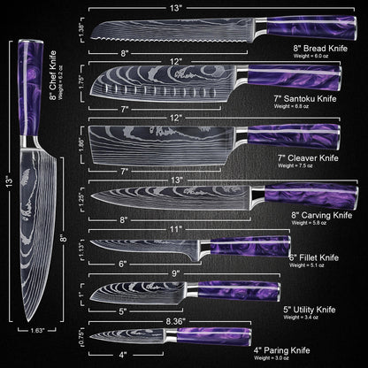 Amethyne 8-Piece Damascus Steel Knife Set