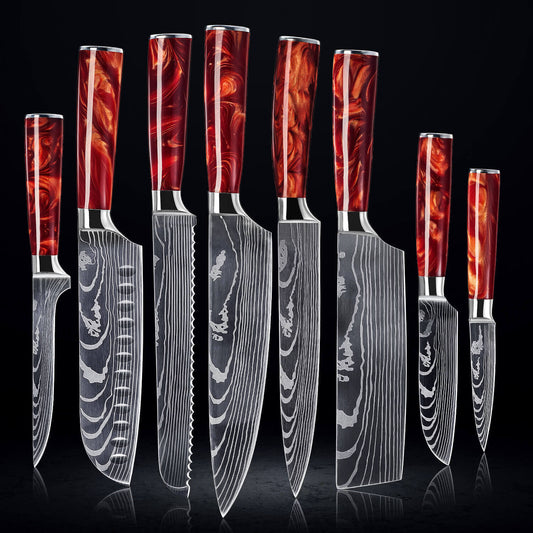 Akakiri 8-Piece Damascus Steel Knife Set