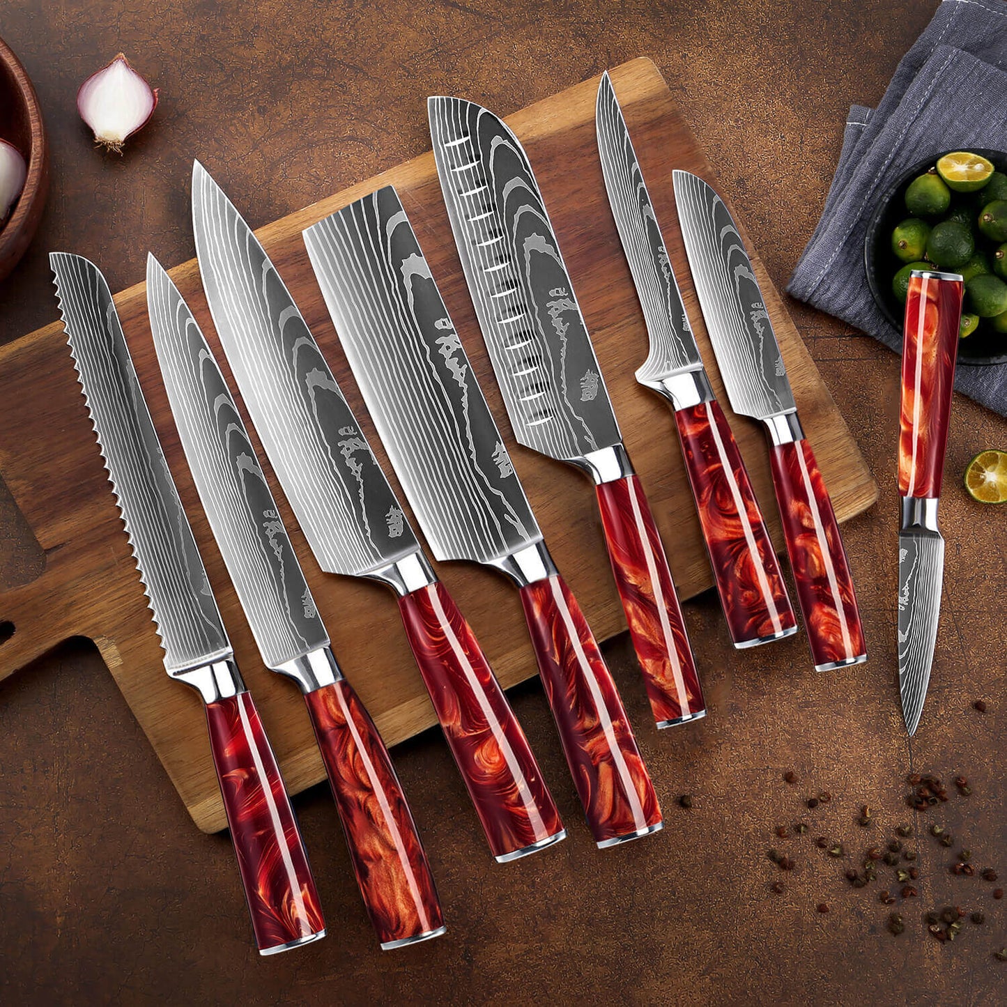Akakiri 8-Piece Damascus Steel Knife Set