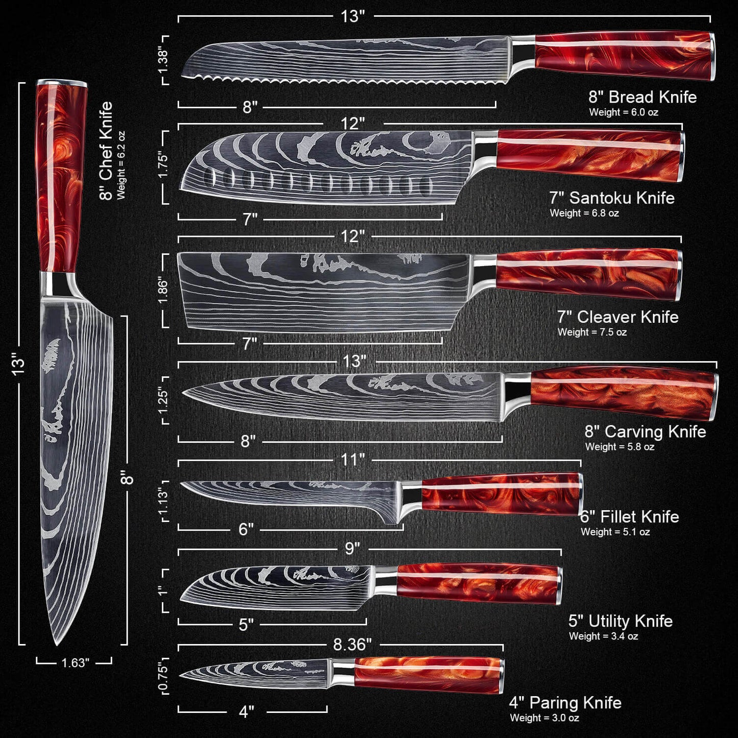 Akakiri 8-Piece Damascus Steel Knife Set
