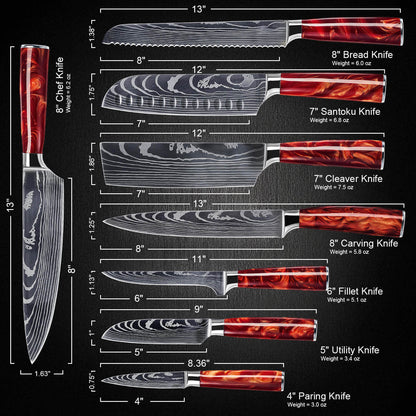 Akakiri 8-Piece Damascus Steel Knife Set