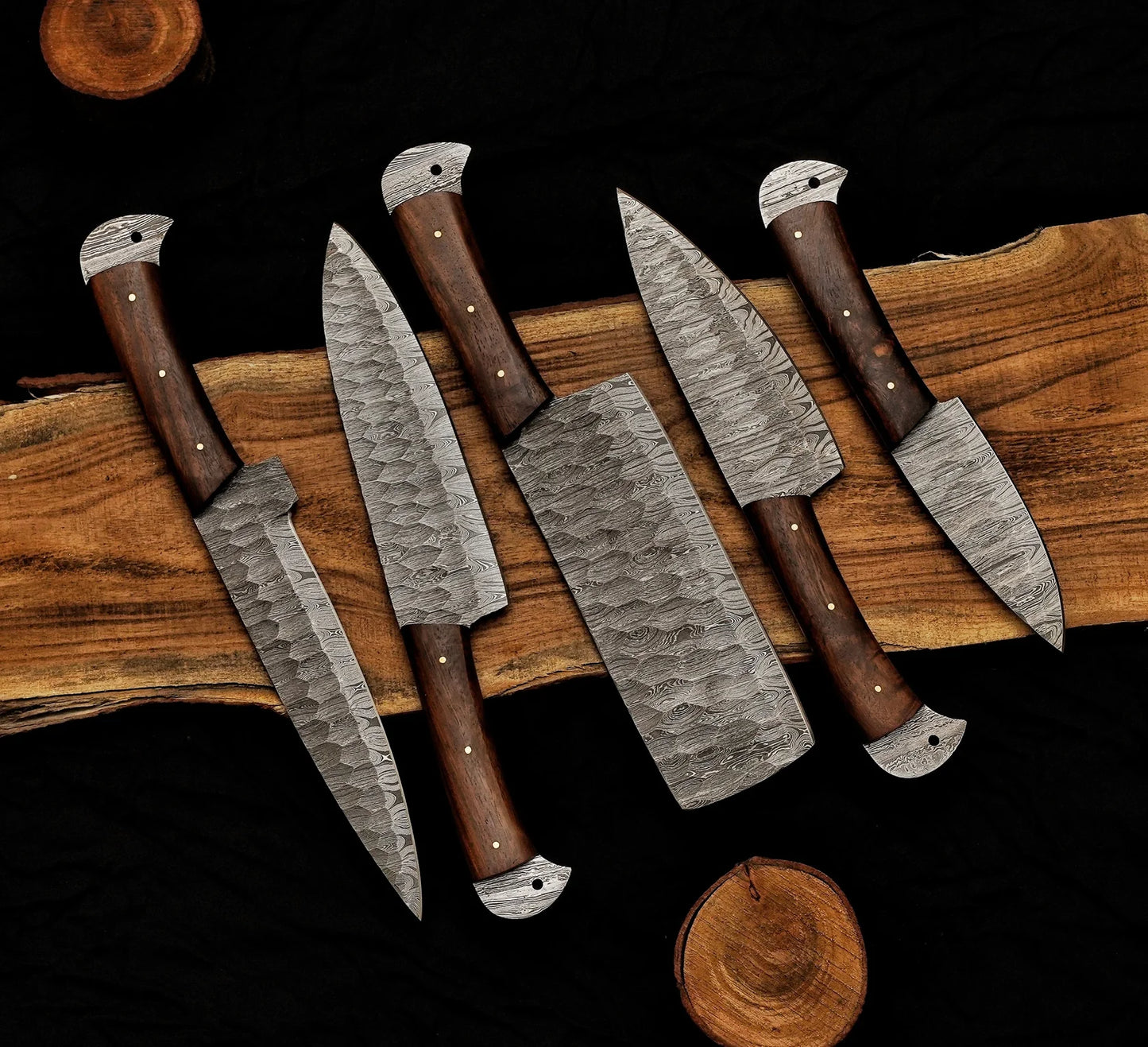 Classic 5-Piece Damascus Steel Knife Set and Leather Roll Bag