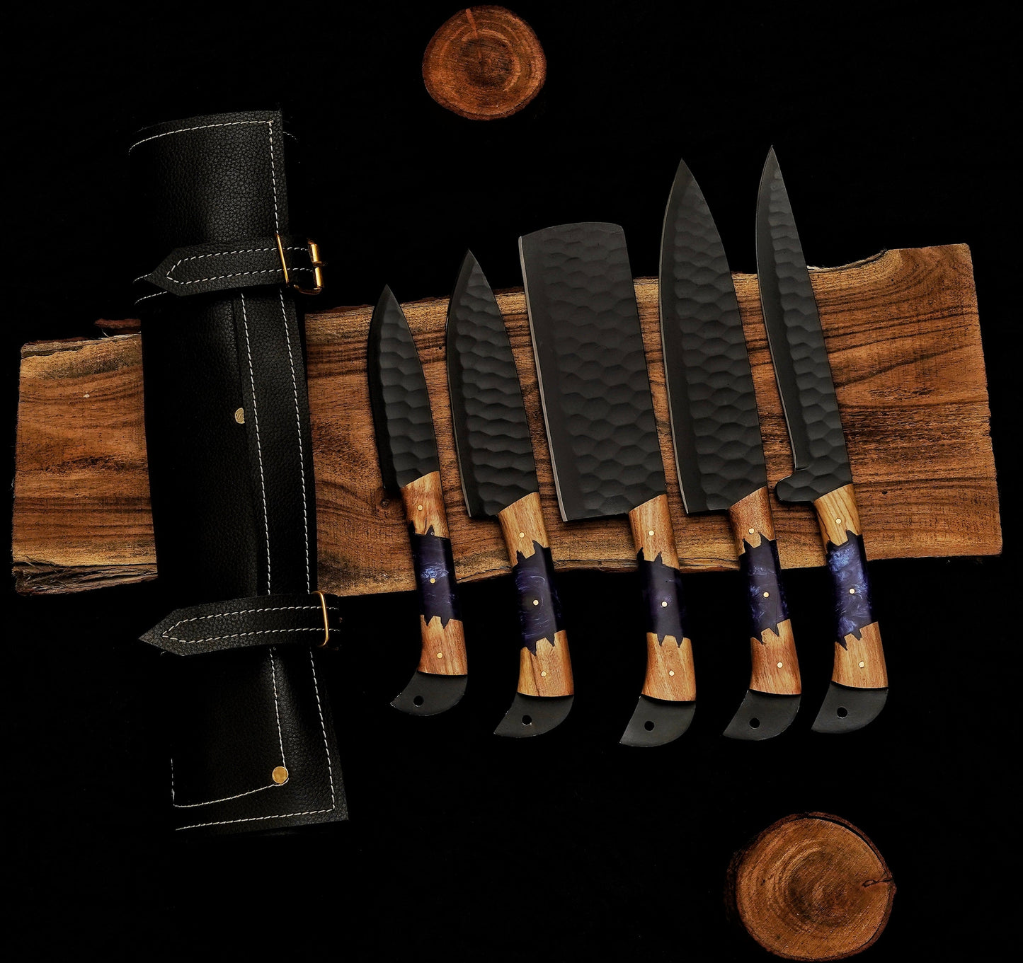 Onyx Wood 5-Piece Black Damascus Knife Set