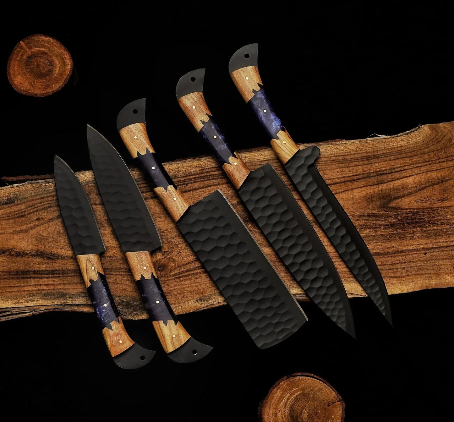 Onyx Wood 5-Piece Black Damascus Knife Set